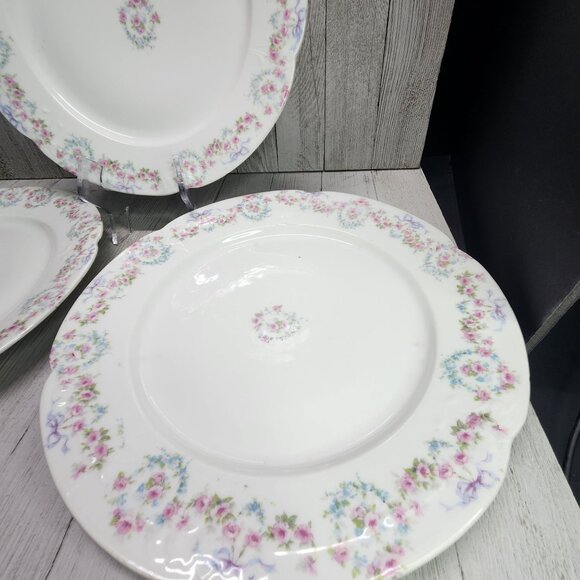 Vintage Bassett Limoges Dinner Plates Pink White Flower Austria 9.5 in Set Of 3 - Picture 3 of 11